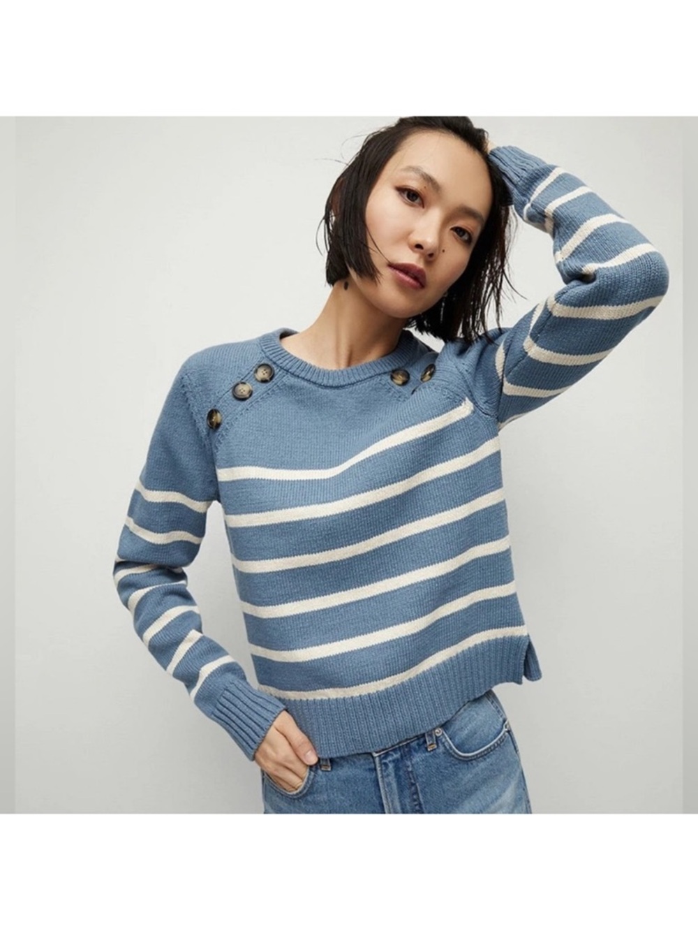 Veronica Beard Virke Striped Sweater Knit Blue White Coastal Nautical Medium